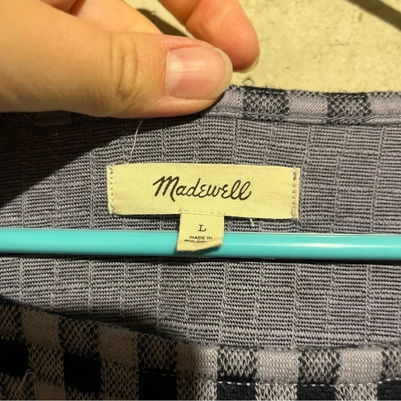 Madewell Blue Gingham Seersucker Top L Button Shoulder Short Sleeve Casual - Picture 4 of 8